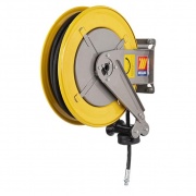 ENRROLLADOR F-400 AUTOMATICO FIJO, DE ACERO PINTADO, PARA GRASA 600 BAR, MANGUERA 1/4"10m,EN CAUCHO SINTETICO NEGRO 2SC, EMPALME DE ACERO GALVANIZADO, JUNTA GIRATORIA 90°