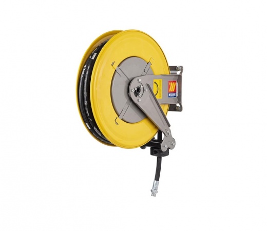 ENRROLLADOR F-460 AUTOMATICO FIJO, DE ACERO PINTADO, PARA ACEITE 160 BAR, MANGUERA 1/2"15m, EN CAUCHO SINTETICO NEGRO 1SC, EMPALME DE ACERO GALVANIZADO, JUNTA GIRATORIA 90°