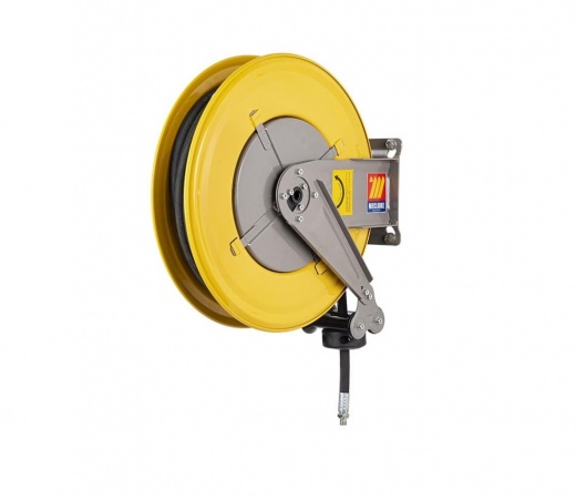 ENRROLLADOR F-460 AUTOMATICO FIJO, DE ACERO PINTADO, PARA GRASA 600 BAR, MANGUERA 1/4"18m, EN CAUCHO SINTETICO NEGRO 2SC, EMPALME DE ACERO GALVANIZADO, JUNTA GIRATORIA 90°