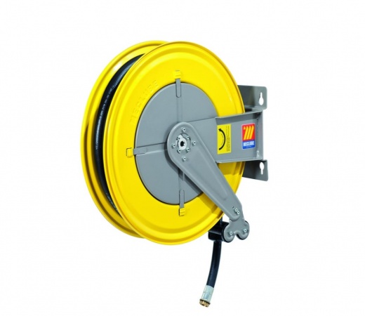 ENRROLLADOR F-550 AUTOMATICO FIJO, DE ACERO PINTADO, PARA DIESEL 10 BAR, MANGUERA 1"10m, EN CAUCHO ANTIESTATICO NEGRO, EMPALME GALVANIZADO, JUNTA GIRATORIA 90°